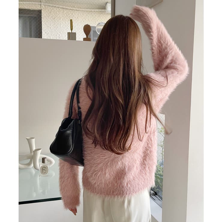 シャギー Vネック マーブルボタン ルーズ カーディガン | Ada. | 詳細画像18 