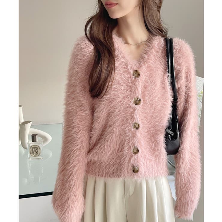 シャギー Vネック マーブルボタン ルーズ カーディガン | Ada. | 詳細画像20 