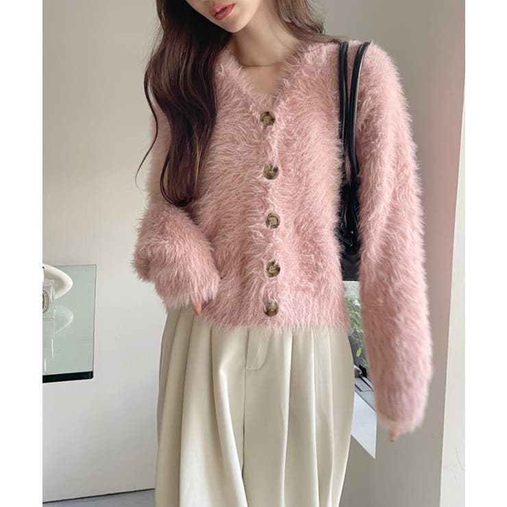 シャギー Vネック マーブルボタン ルーズ カーディガン | Ada. | 詳細画像21 