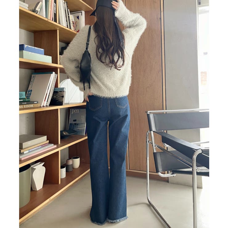 シャギー Vネック マーブルボタン ルーズ カーディガン | Ada. | 詳細画像27 