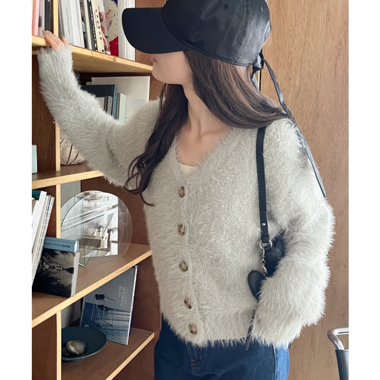 シャギー Vネック マーブルボタン ルーズ カーディガン | Ada. | 詳細画像28 