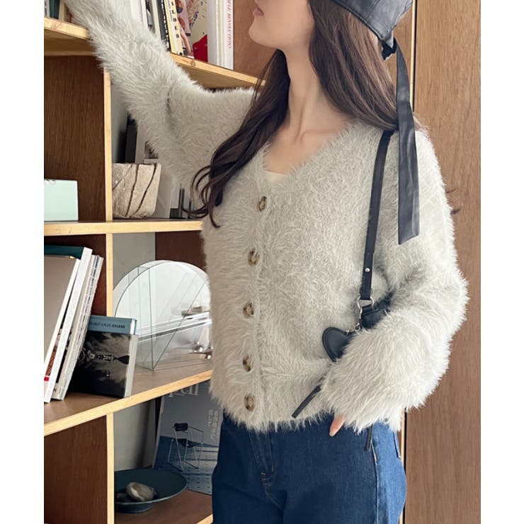 シャギー Vネック マーブルボタン ルーズ カーディガン | Ada. | 詳細画像29 