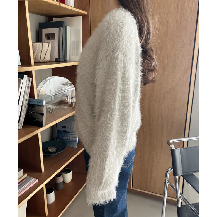 シャギー Vネック マーブルボタン ルーズ カーディガン | Ada. | 詳細画像31 