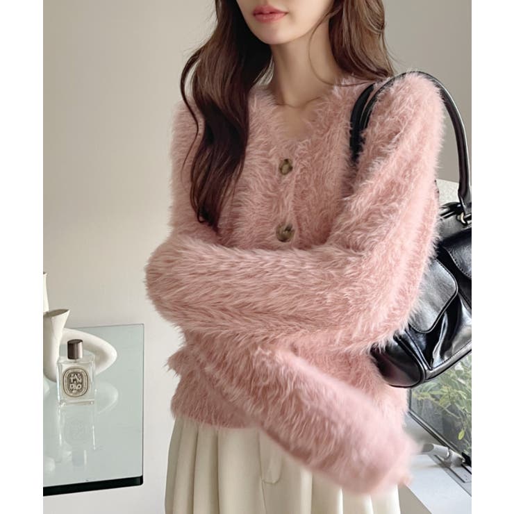 シャギー Vネック マーブルボタン ルーズ カーディガン | Ada. | 詳細画像4 