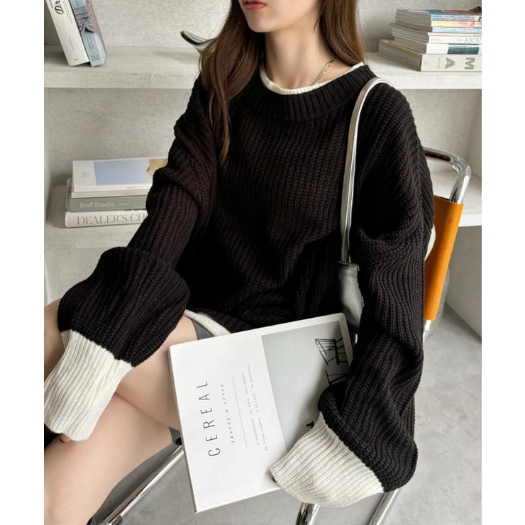 レイヤード デザイン オーバーサイズ 畦ニット[品番