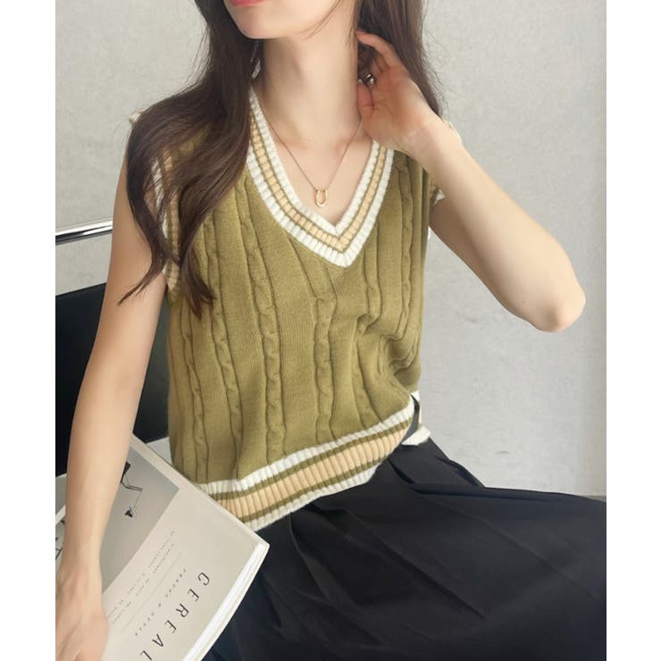 ケーブル編み チルデンニットベスト | Ada. | 詳細画像26 