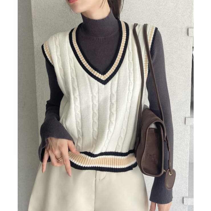 ケーブル編み チルデンニットベスト | Ada. | 詳細画像6 