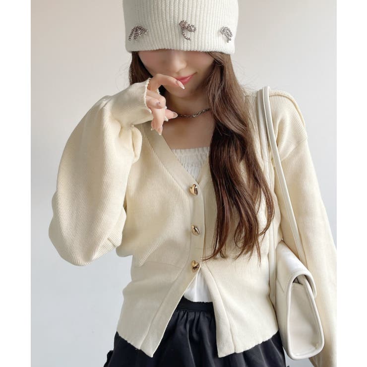 Vネック ハートボタン 長袖 カーディガン | Ada. | 詳細画像17 