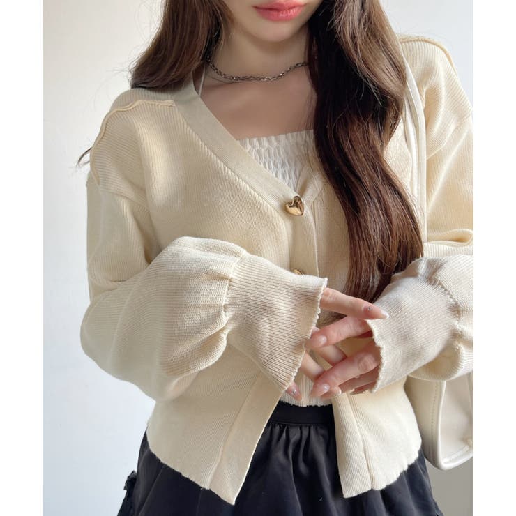 Vネック ハートボタン 長袖 カーディガン | Ada. | 詳細画像18 