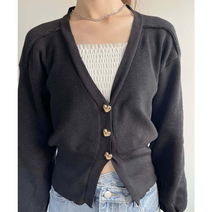 Vネック ハートボタン 長袖 カーディガン | Ada. | 詳細画像26 