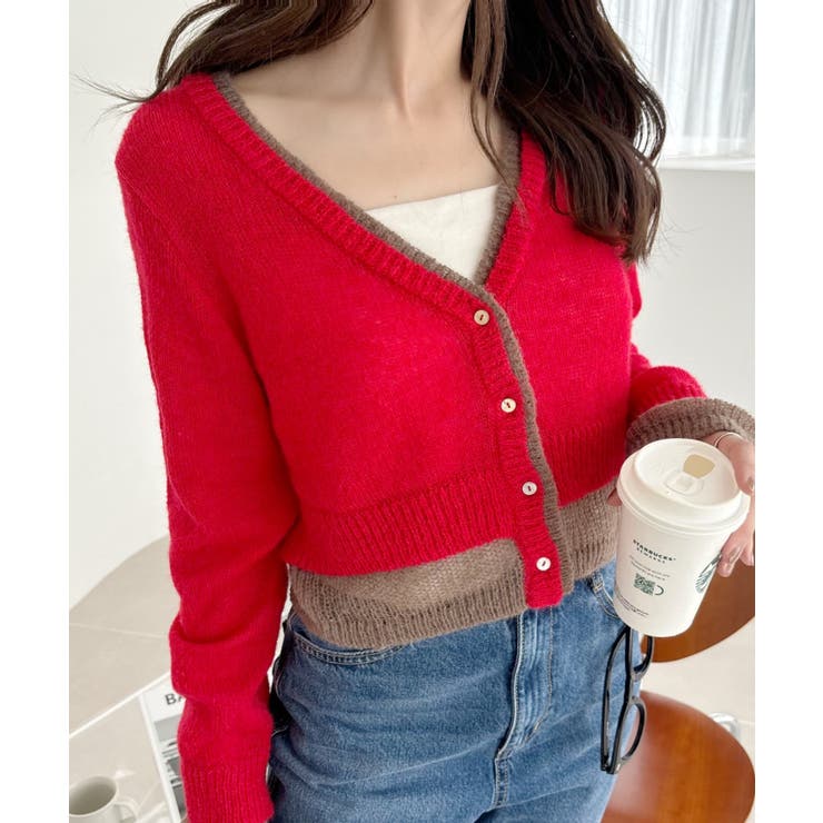 【Eclat one】フェイクレイヤード クロップド カーディガン | Eclat one | 詳細画像4 