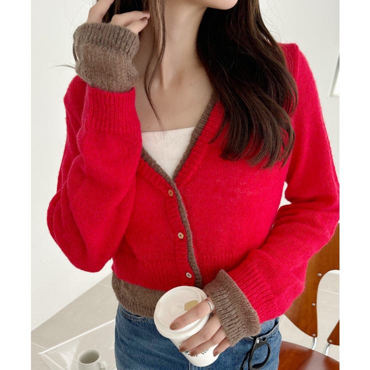 【Eclat one】フェイクレイヤード クロップド カーディガン | Eclat one | 詳細画像8 