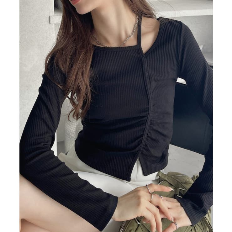 シャーリング アシンメトリー テレコ トップス | Ada. | 詳細画像10 