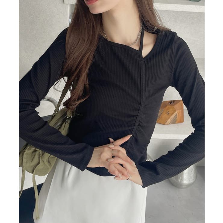 シャーリング アシンメトリー テレコ トップス | Ada. | 詳細画像11 