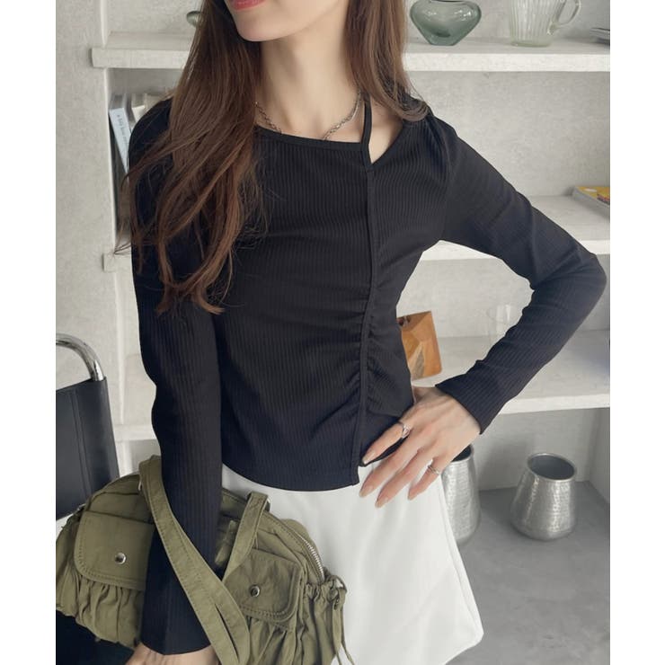 シャーリング アシンメトリー テレコ トップス | Ada. | 詳細画像12 