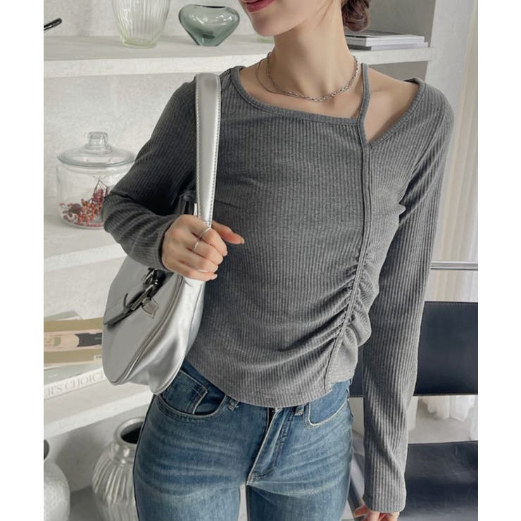 シャーリング アシンメトリー テレコ トップス | Ada. | 詳細画像13 