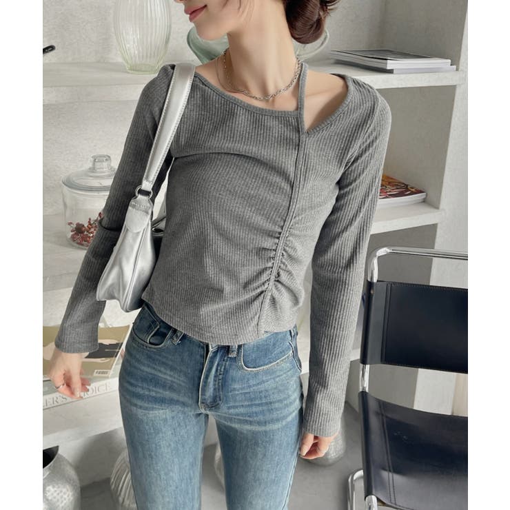 シャーリング アシンメトリー テレコ トップス | Ada. | 詳細画像14 