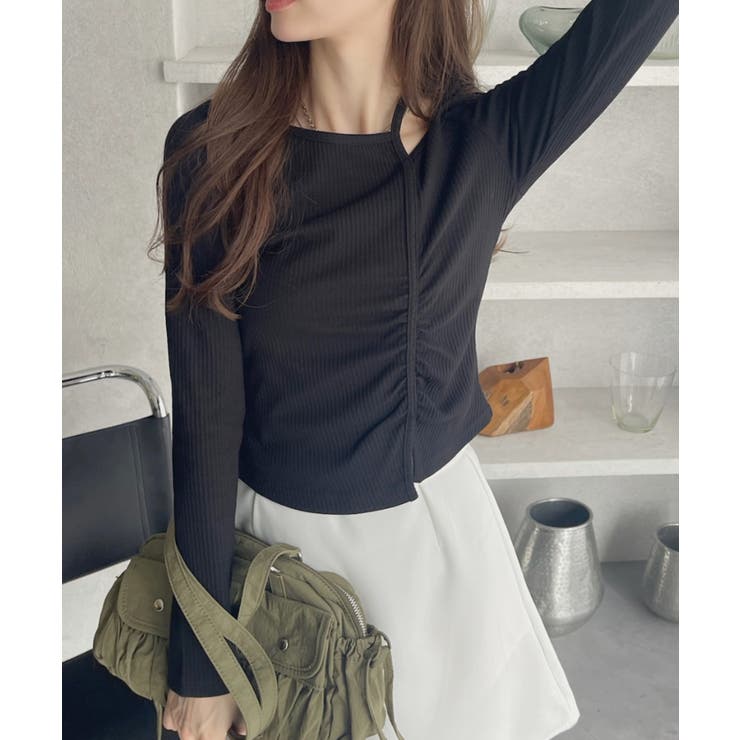 シャーリング アシンメトリー テレコ トップス | Ada. | 詳細画像19 