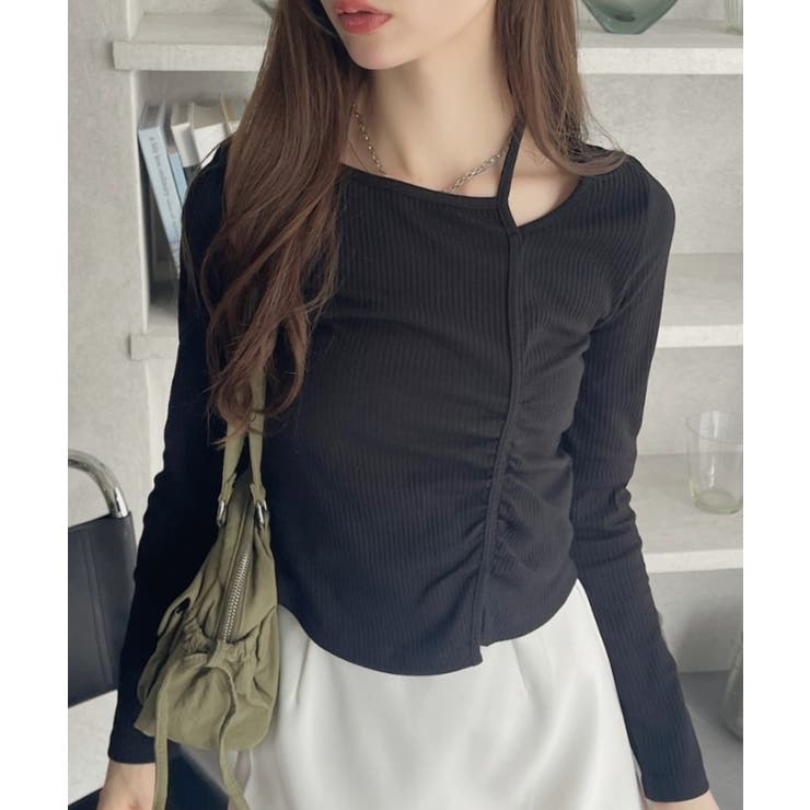 シャーリング アシンメトリー テレコ トップス | Ada. | 詳細画像2 