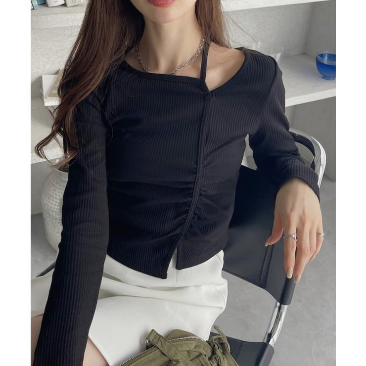 シャーリング アシンメトリー テレコ トップス | Ada. | 詳細画像20 