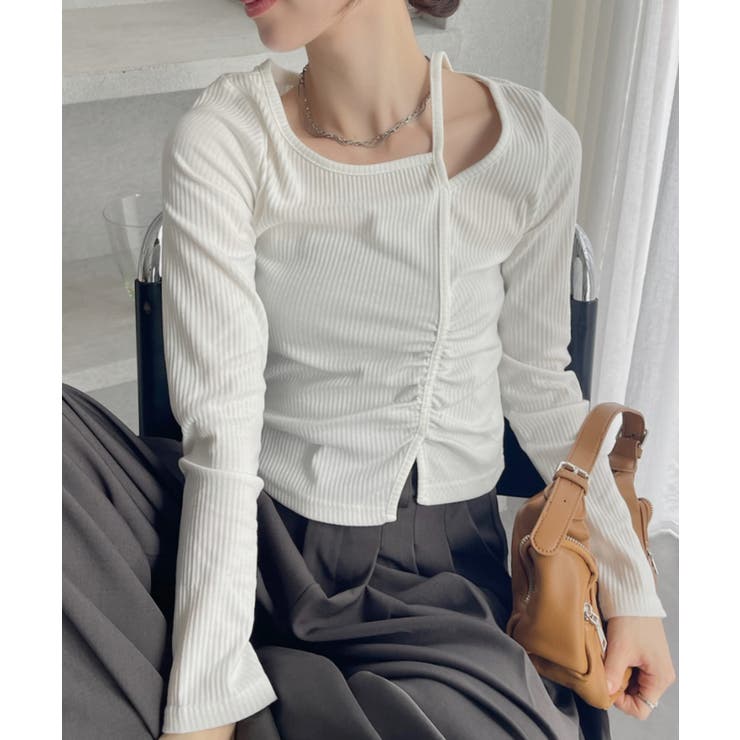 シャーリング アシンメトリー テレコ トップス | Ada. | 詳細画像4 