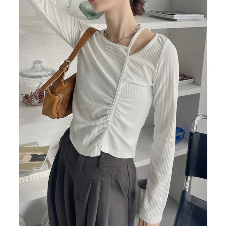 シャーリング アシンメトリー テレコ トップス | Ada. | 詳細画像5 