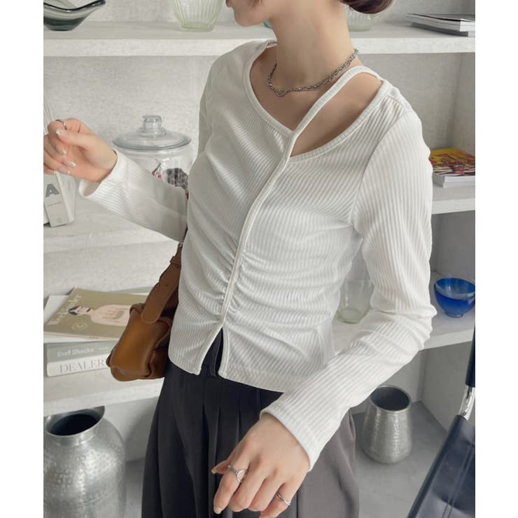 シャーリング アシンメトリー テレコ トップス | Ada. | 詳細画像6 