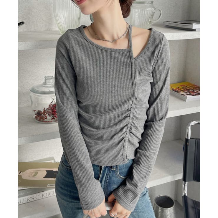 シャーリング アシンメトリー テレコ トップス | Ada. | 詳細画像7 