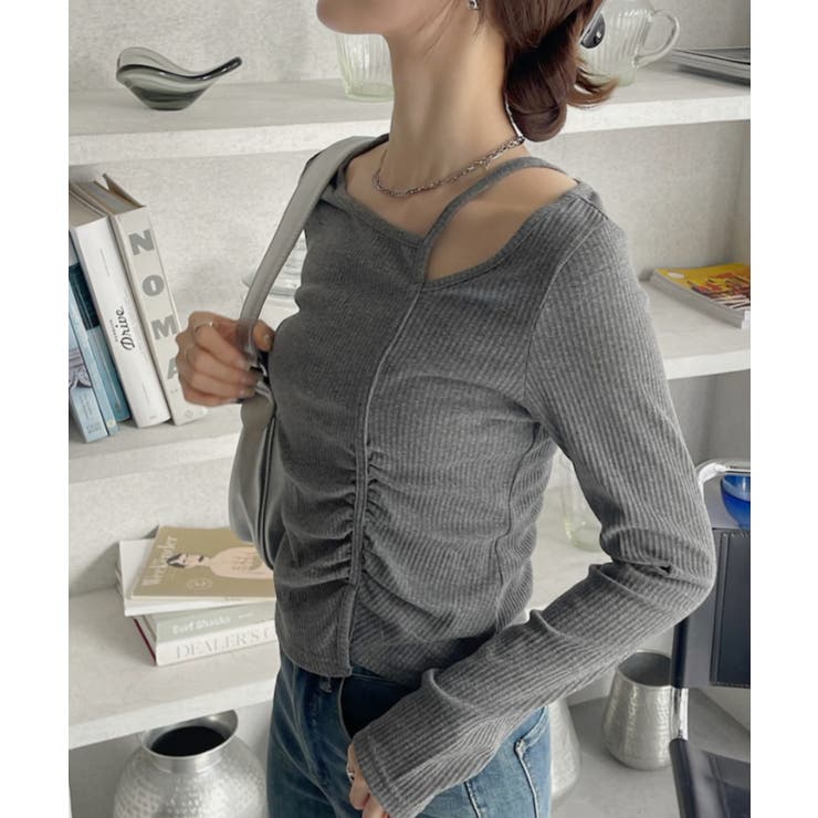 シャーリング アシンメトリー テレコ トップス | Ada. | 詳細画像8 