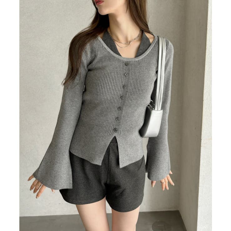 レイヤード風デザイン ホルターネック 配色 リブニット | Ada. | 詳細画像2 