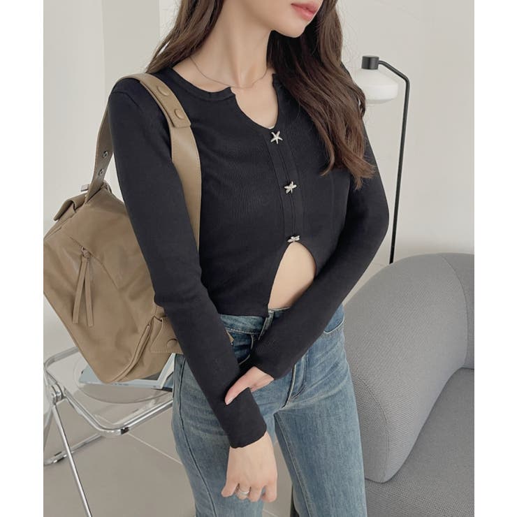 裾スリット Vネック コンパクト 星ボタン カーディガン | Ada. | 詳細画像7 