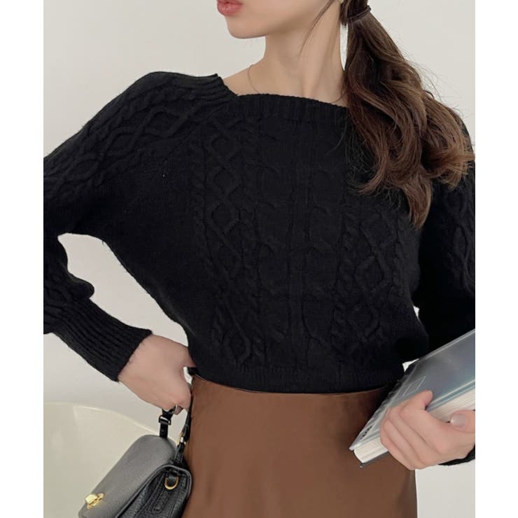 スクエアネック ケーブルデザイン ぽわん袖 ニット | Ada. | 詳細画像7 