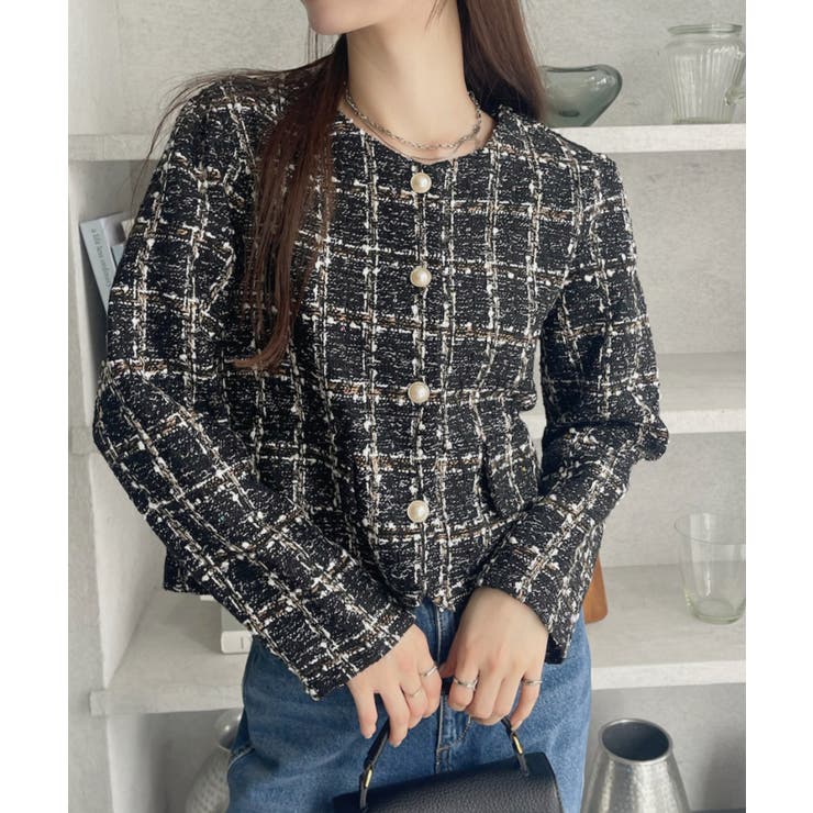 秋・冬ジャケット】金ボタン ツイードジャケット[品番：ORGW0009209