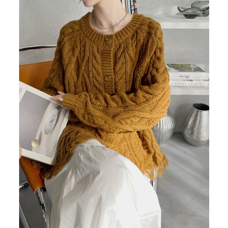 前後2WAY ケーブル フリンジ オーバーサイズ カーディガン | Ada. | 詳細画像11 