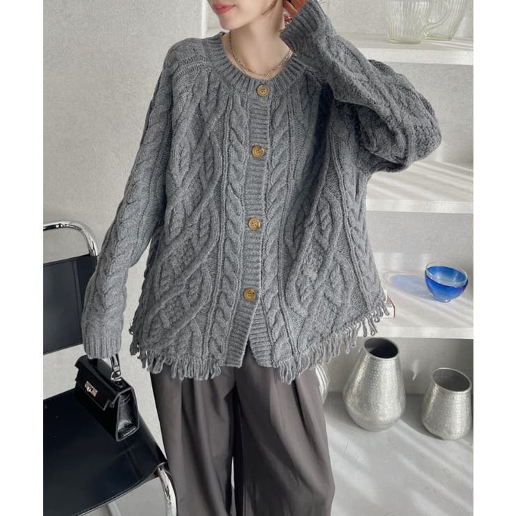 前後2WAY ケーブル フリンジ オーバーサイズ カーディガン | Ada. | 詳細画像16 