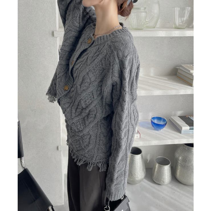 前後2WAY ケーブル フリンジ オーバーサイズ カーディガン | Ada. | 詳細画像18 