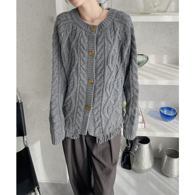 前後2WAY ケーブル フリンジ オーバーサイズ カーディガン | Ada. | 詳細画像19 