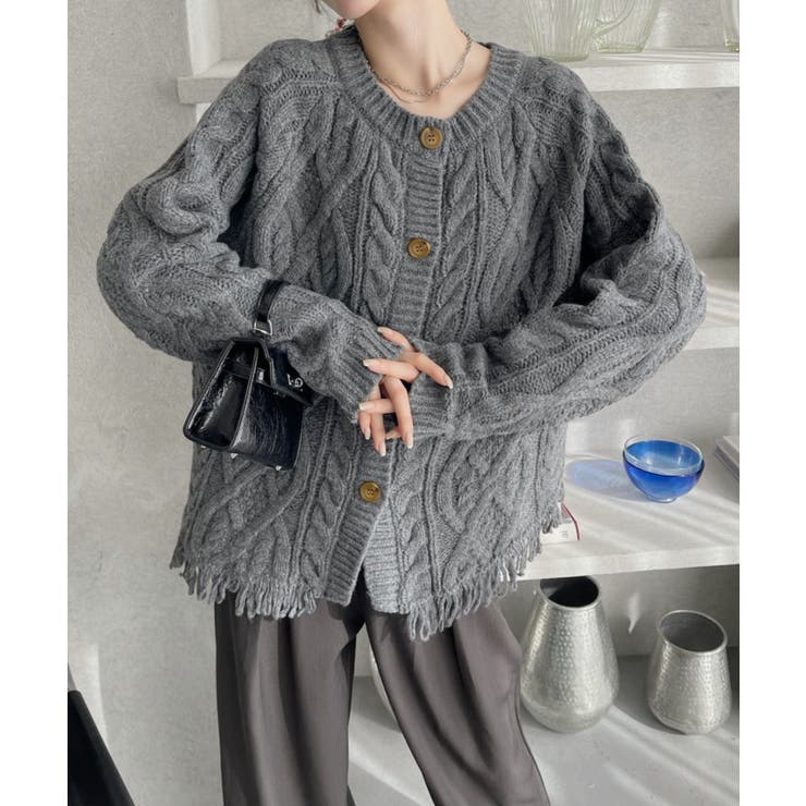 前後2WAY ケーブル フリンジ オーバーサイズ カーディガン | Ada. | 詳細画像20 