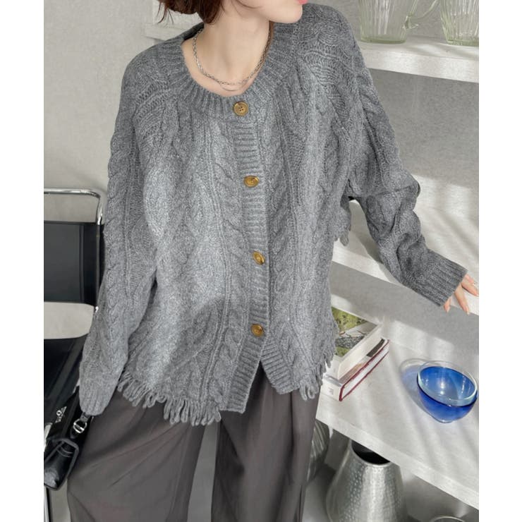 前後2WAY ケーブル フリンジ オーバーサイズ カーディガン | Ada. | 詳細画像21 