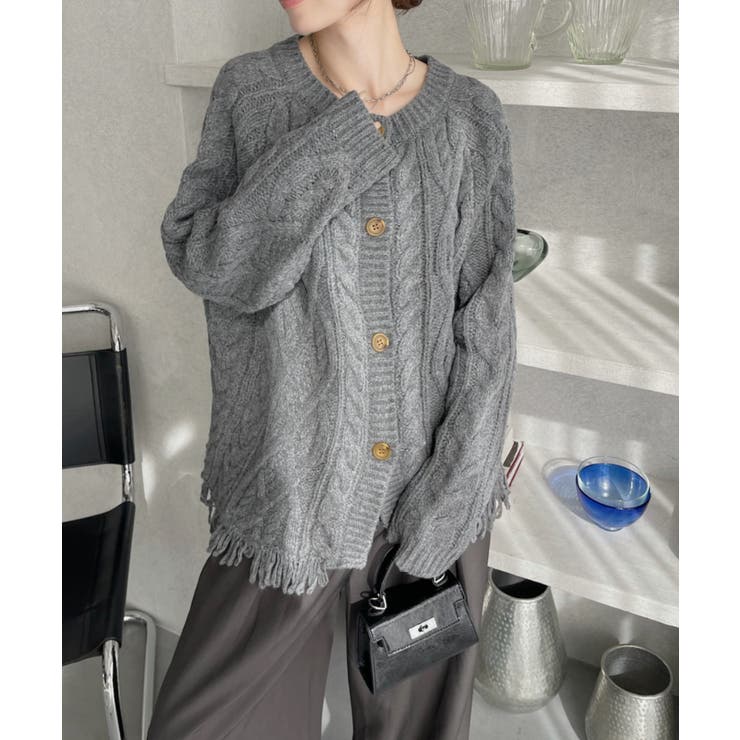 前後2WAY ケーブル フリンジ オーバーサイズ カーディガン | Ada. | 詳細画像22 