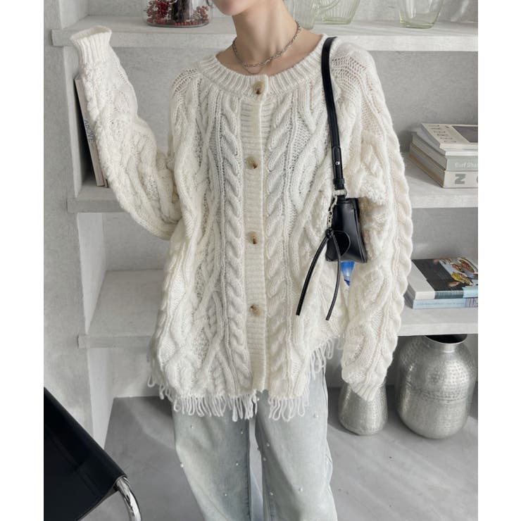 前後2WAY ケーブル フリンジ オーバーサイズ カーディガン | Ada. | 詳細画像23 