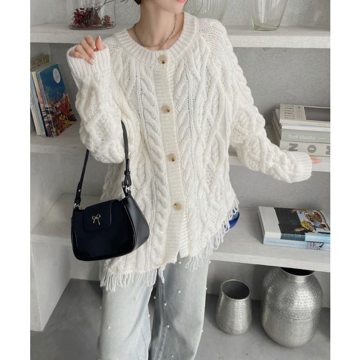 前後2WAY ケーブル フリンジ オーバーサイズ カーディガン | Ada. | 詳細画像24 