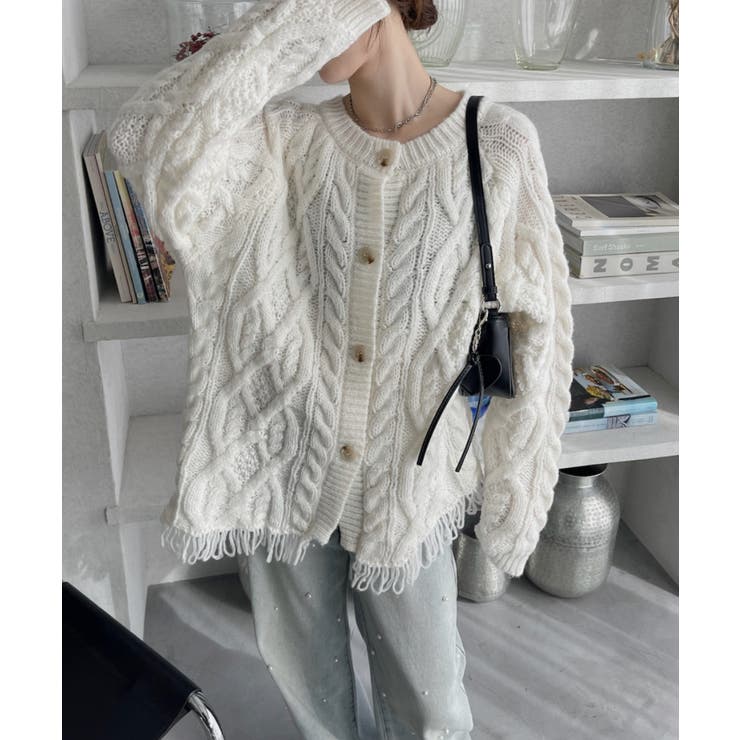 前後2WAY ケーブル フリンジ オーバーサイズ カーディガン | Ada. | 詳細画像25 