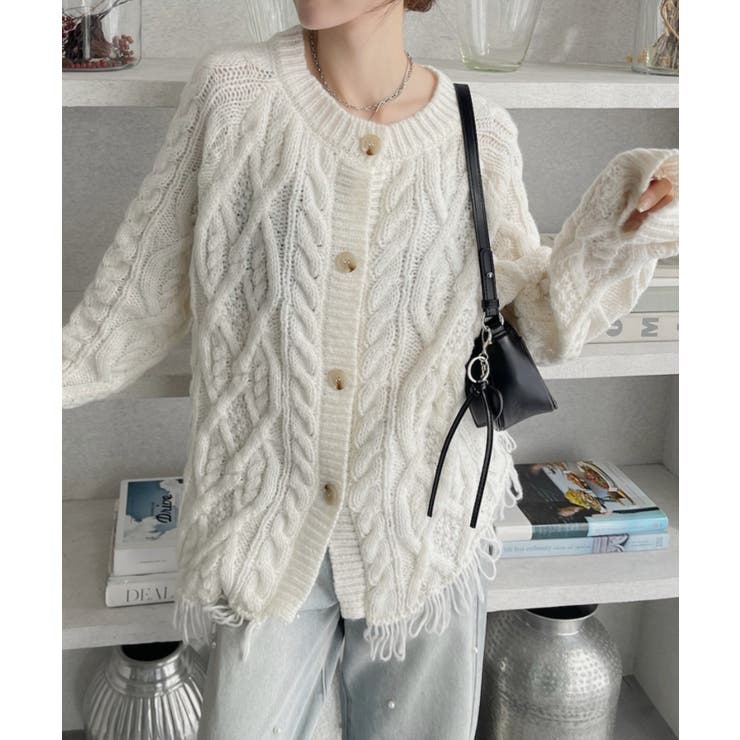 前後2WAY ケーブル フリンジ オーバーサイズ カーディガン | Ada. | 詳細画像28 