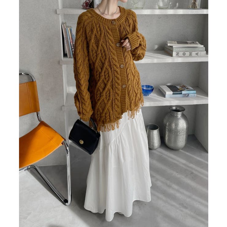 前後2WAY ケーブル フリンジ オーバーサイズ カーディガン | Ada. | 詳細画像5 