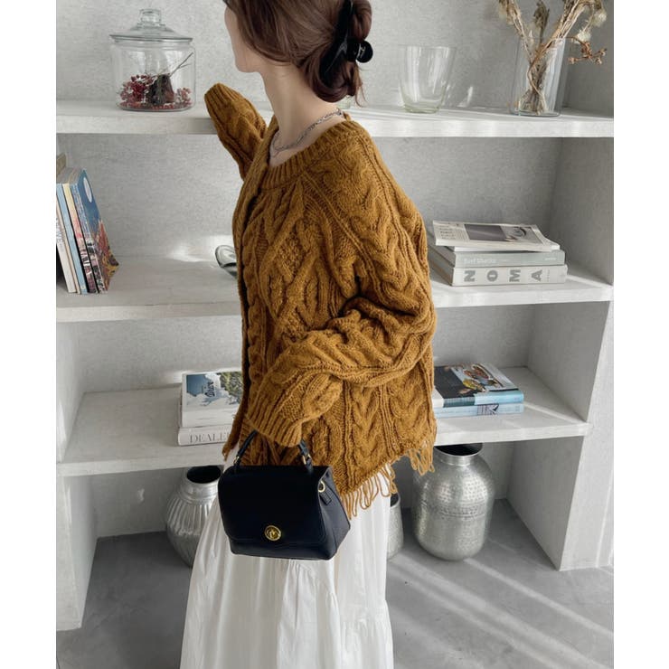 前後2WAY ケーブル フリンジ オーバーサイズ カーディガン | Ada. | 詳細画像6 