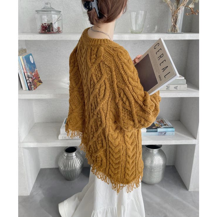 前後2WAY ケーブル フリンジ オーバーサイズ カーディガン | Ada. | 詳細画像7 