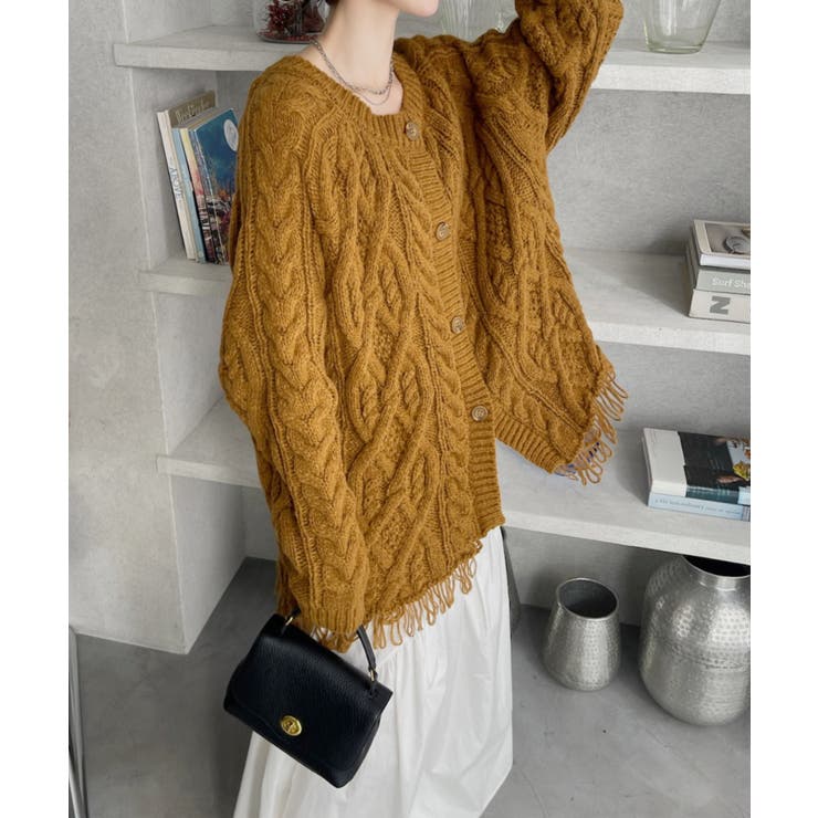 前後2WAY ケーブル フリンジ オーバーサイズ カーディガン | Ada. | 詳細画像8 