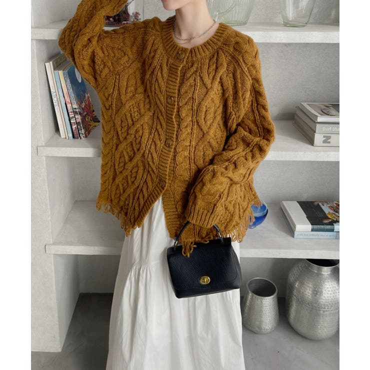 前後2WAY ケーブル フリンジ オーバーサイズ カーディガン | Ada. | 詳細画像9 