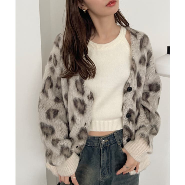 モヘアタッチ レオパード オーバーサイズ カーディガン | Ada. | 詳細画像17 